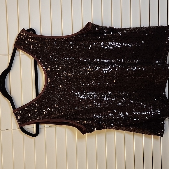 Chico's Sequined Top 3 XL Dark Brown Paillette Sequin Satin Going Out Party - Picture 5 of 9